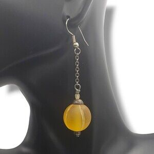 Matte Yellow Acrylic Bead Dangle Drop Chain Hook Earrings